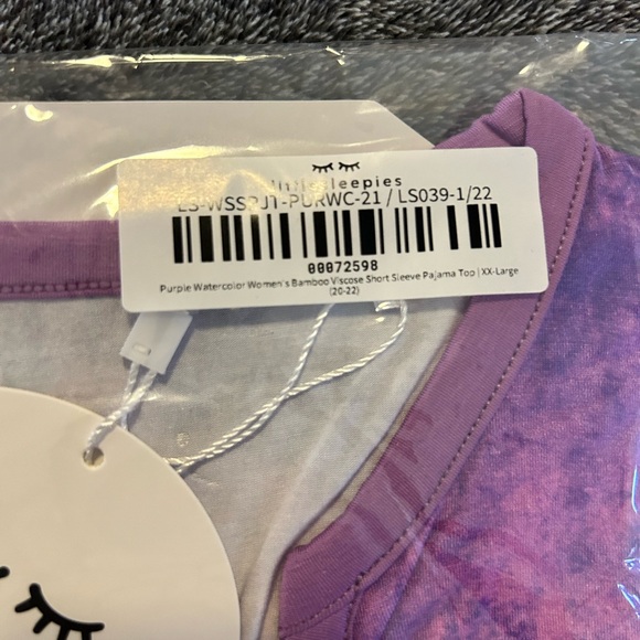 Little Sleepies Purple Watercolor Short Sleeve Pajama Top size XXL - Picture 3 of 7